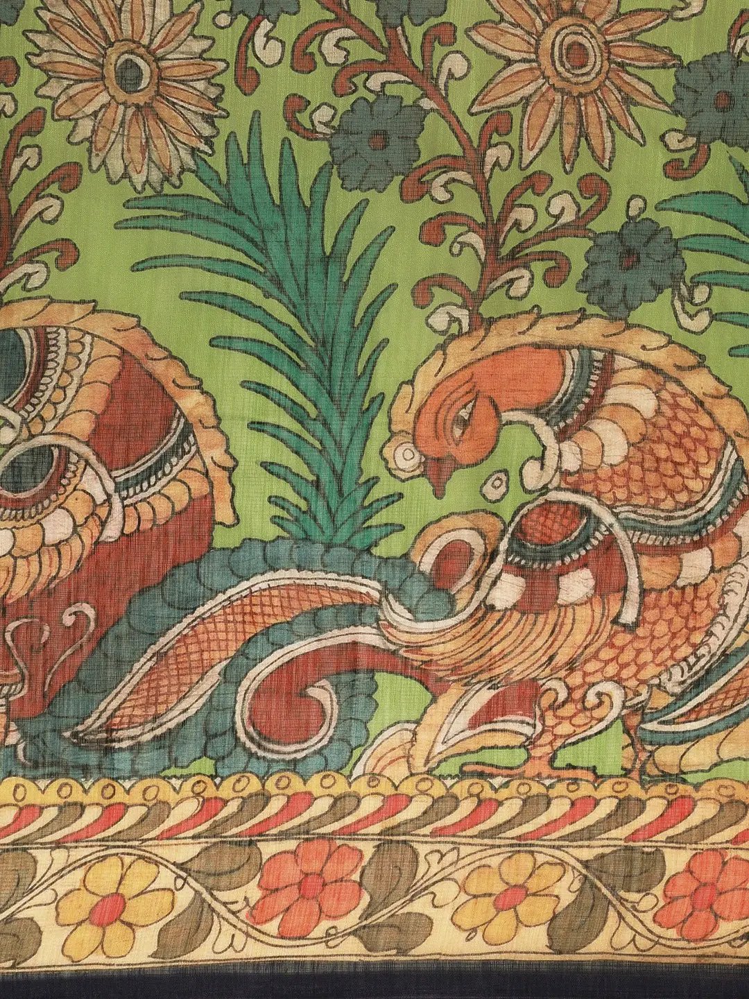 Latest Digital Print Kalamkari Linen Saree Collection