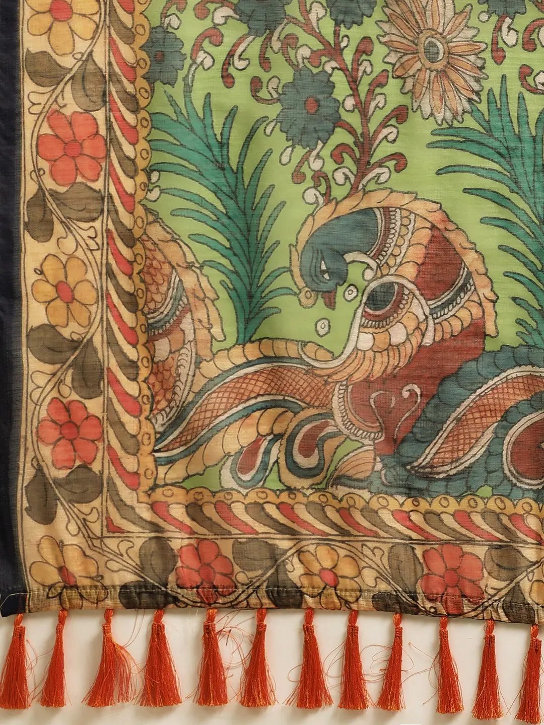 Latest Digital Print Kalamkari Linen Saree Collection