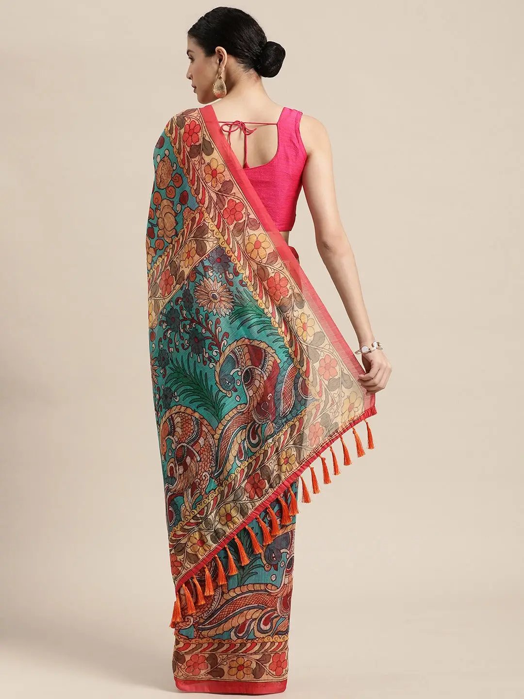 Digital Print Kalamkari Linen Saree