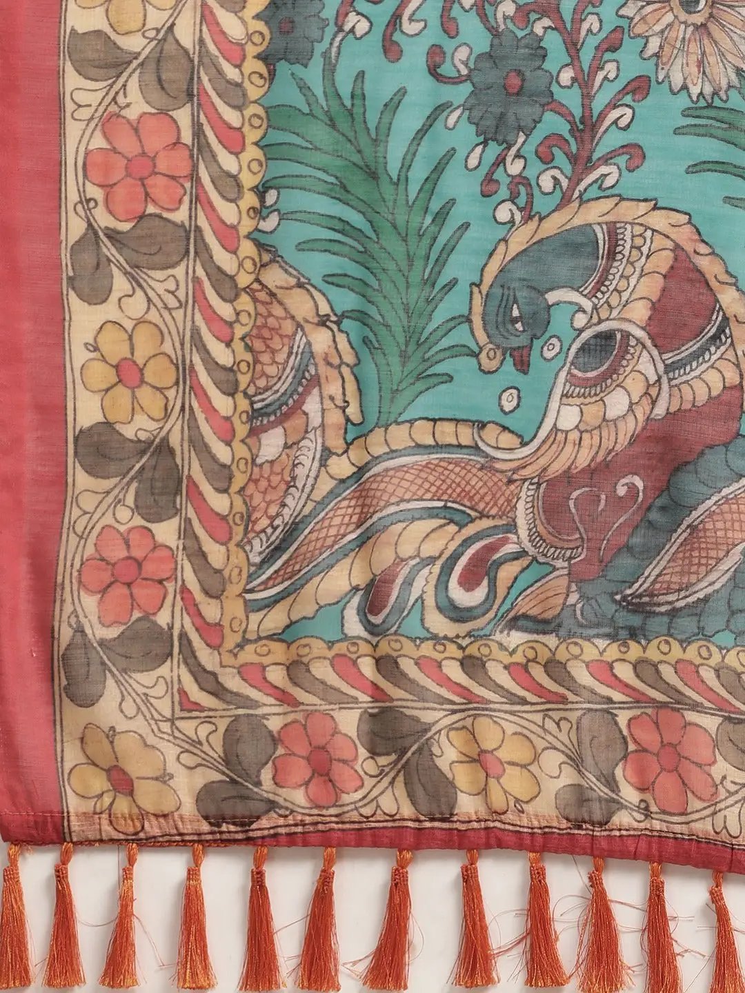 Digital Print Kalamkari Linen Saree