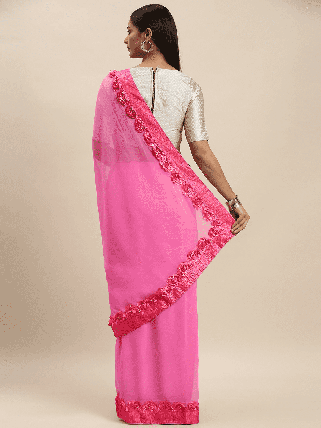 Ribbon Embroidered Poly Georgette Saree