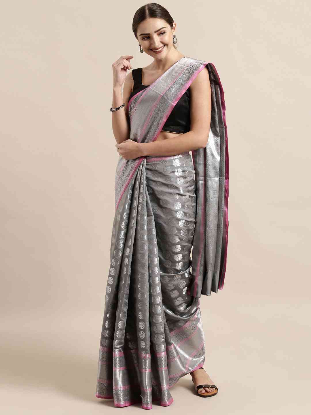 Exclusive Kanjivaram Zari Silk Saree with Ethnic Motifs