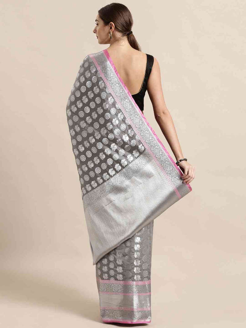 Kanjivaram Silk Grey Colour Zari Woven Design Saree