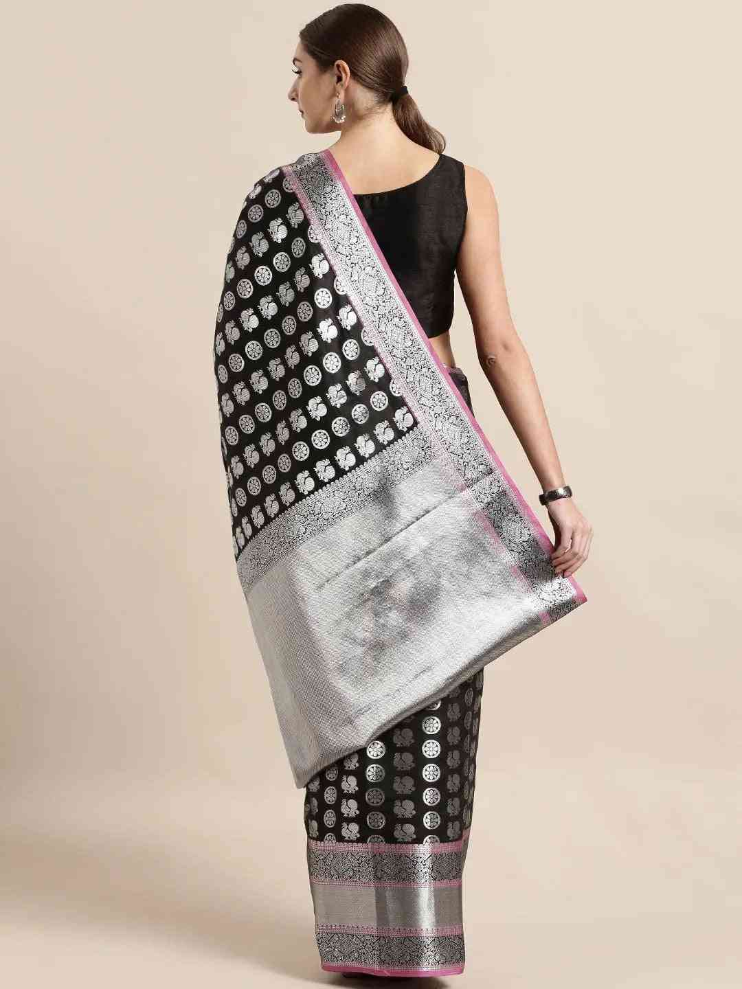 Kanjivaram Zari Silk Saree With Ethnic Motifs Work