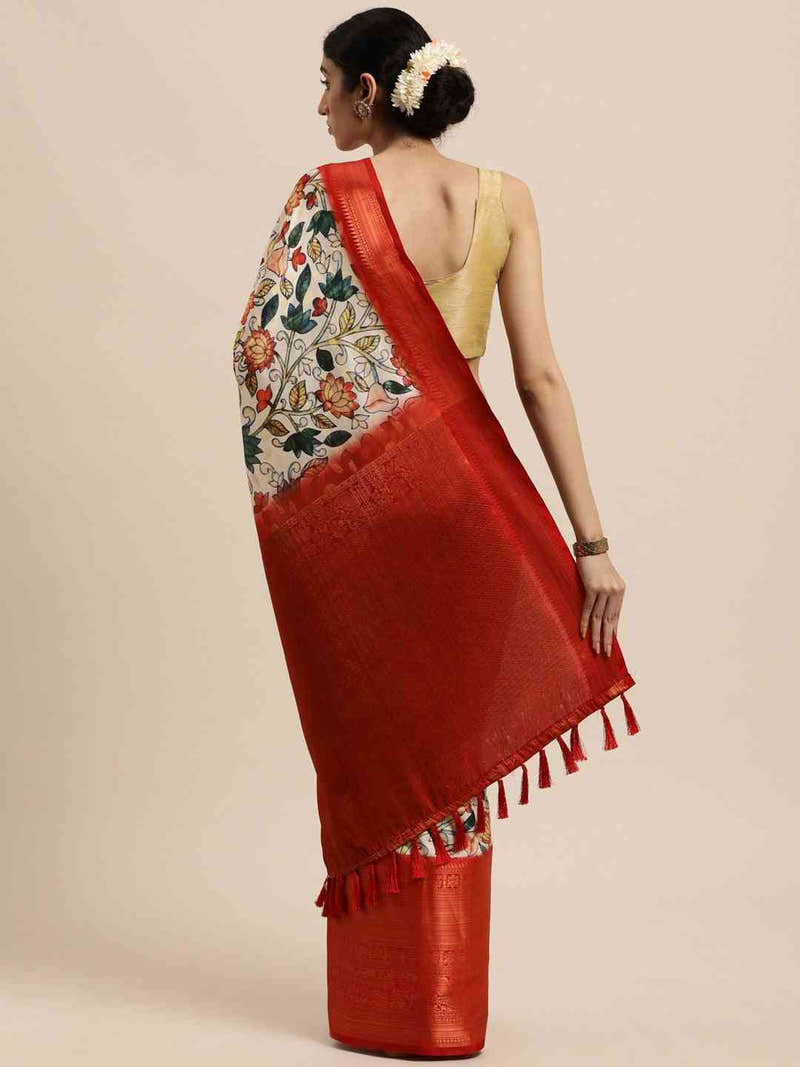 Design Digital Kalamkari Print Pattu Banarasi Silk Saree