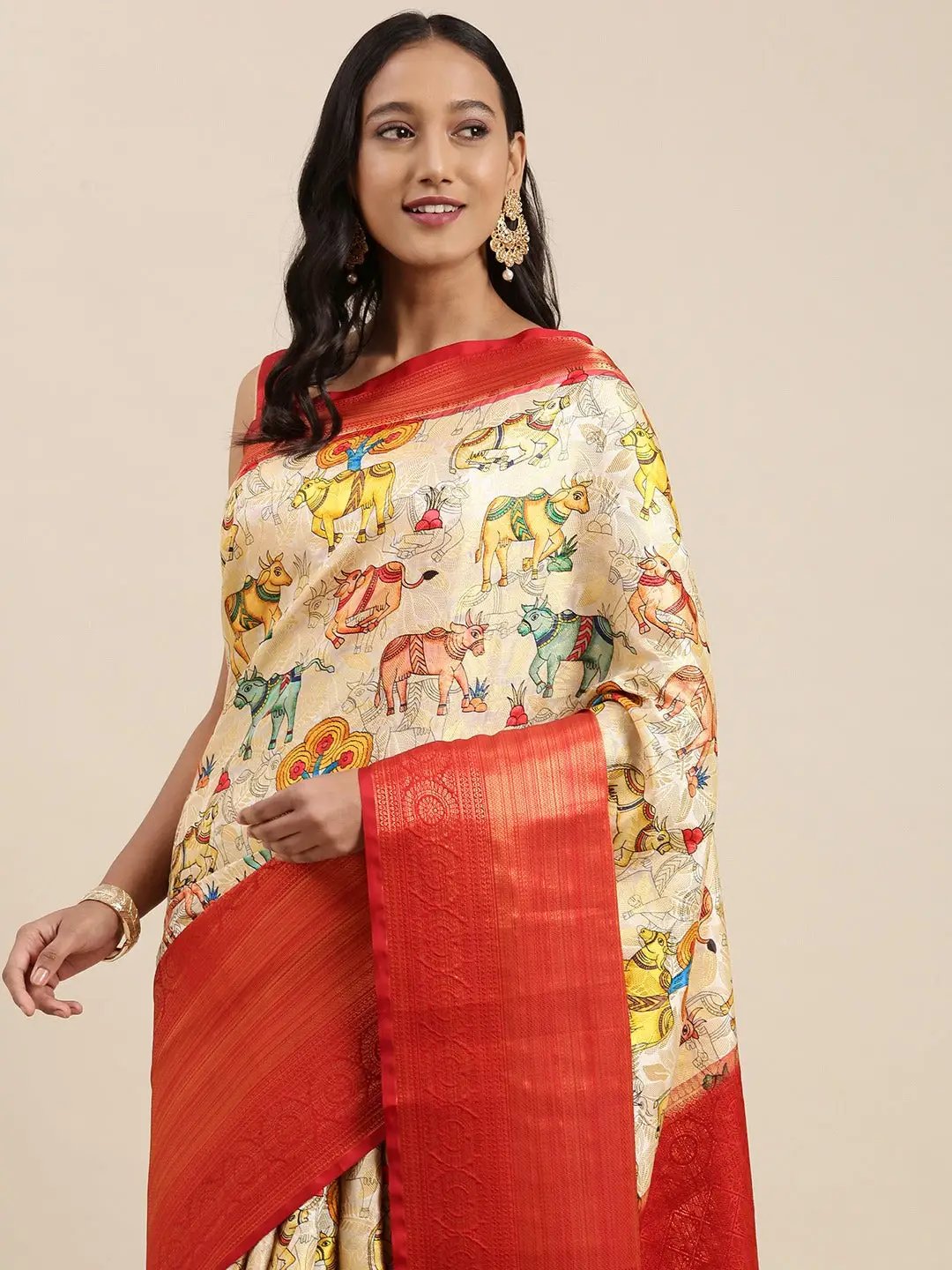 Silk Saree With Digital Kalamkari Print Pattu