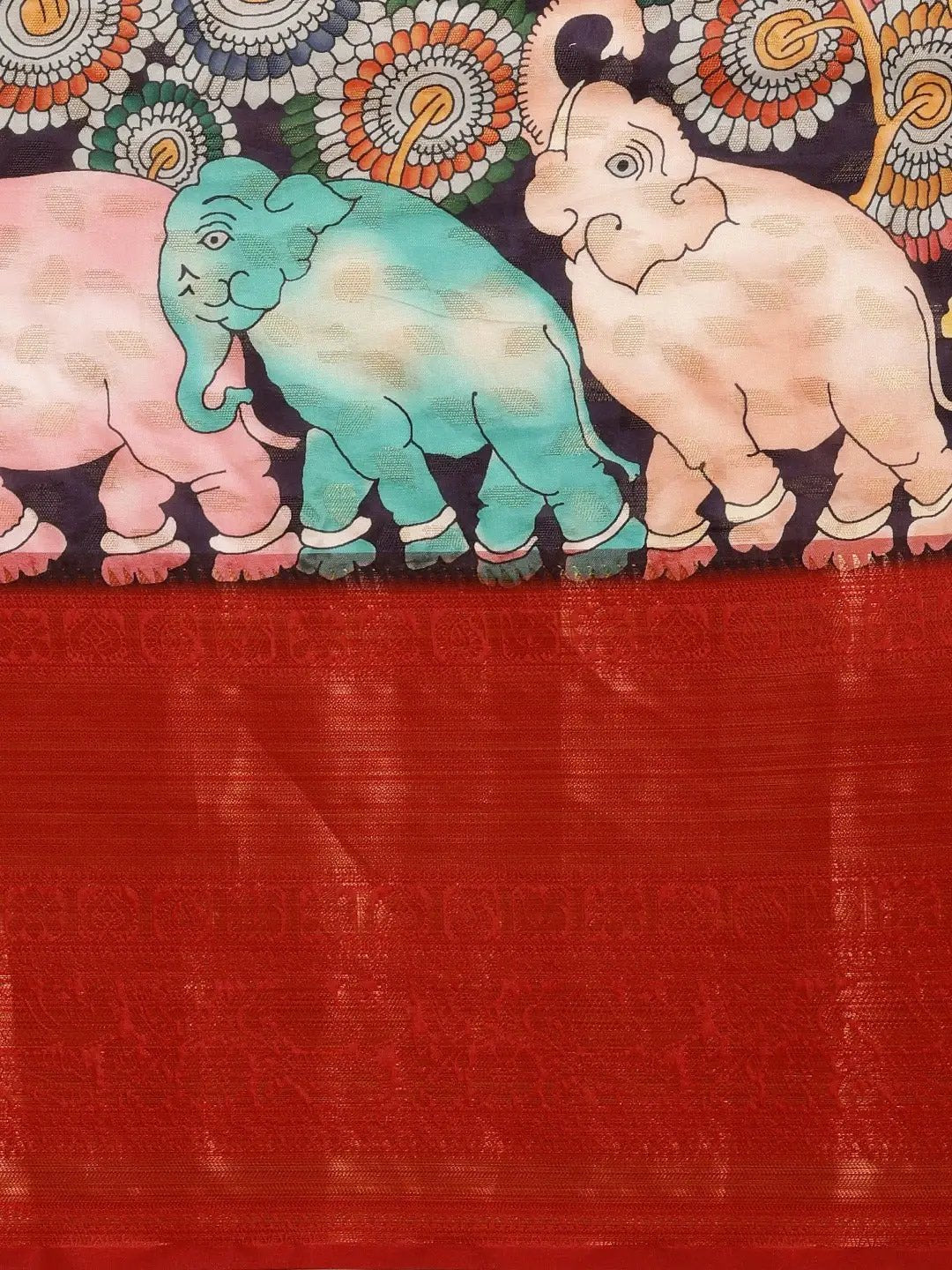 Kalamkari Zari Work Silk Blend Kanjivaram Sarees