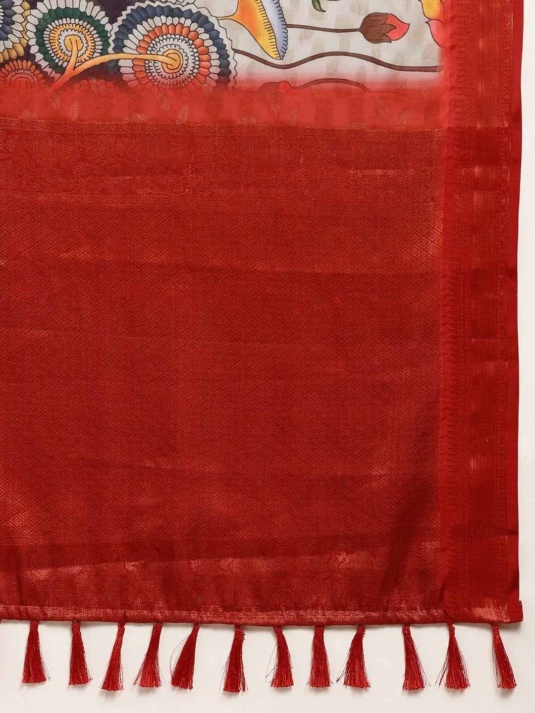 Kalamkari Zari Work Silk Blend Kanjivaram Sarees