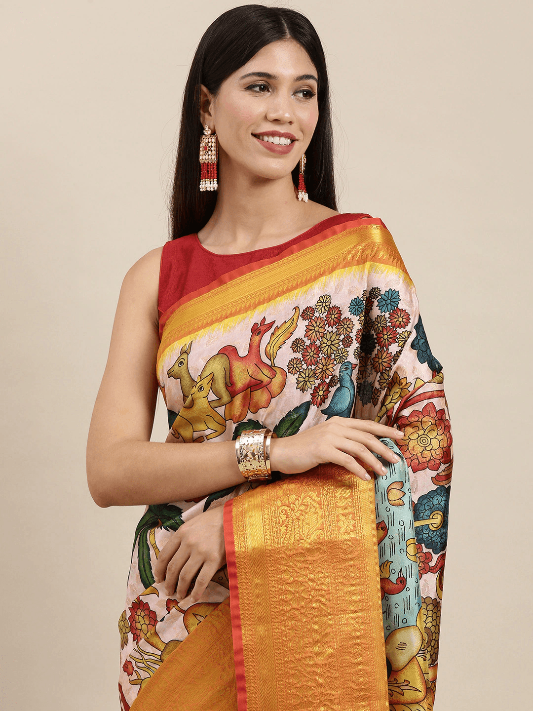 Silk Saree With Digital Kalamkari Print Pattu Vastranand