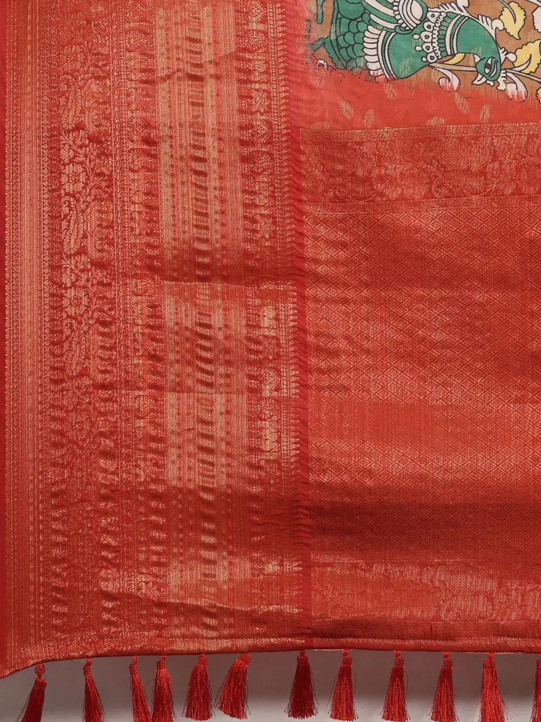 Digital Kalamkari Print Pattu Banarasi Silk Saree