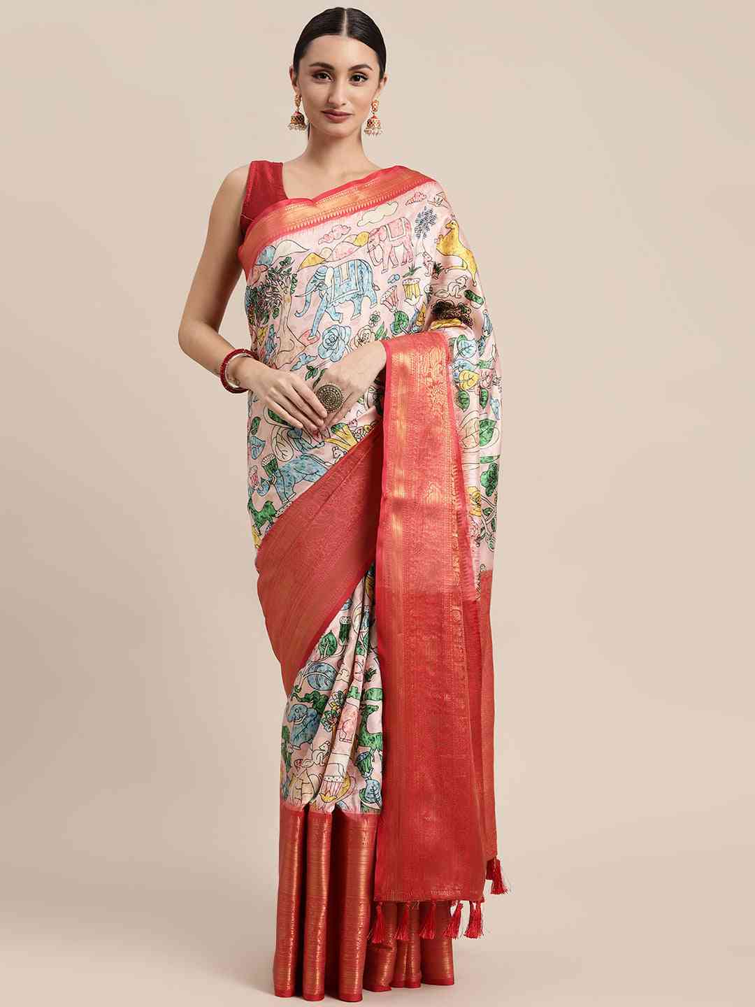 Designer Banarasi Digital Kalamkari Print Pattu Silk Saree