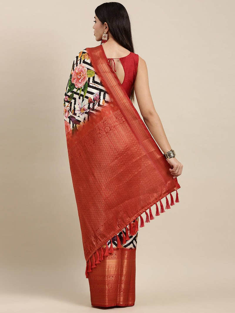Designer Digital Kalamkari Print Pattu Banarasi Silk Saree