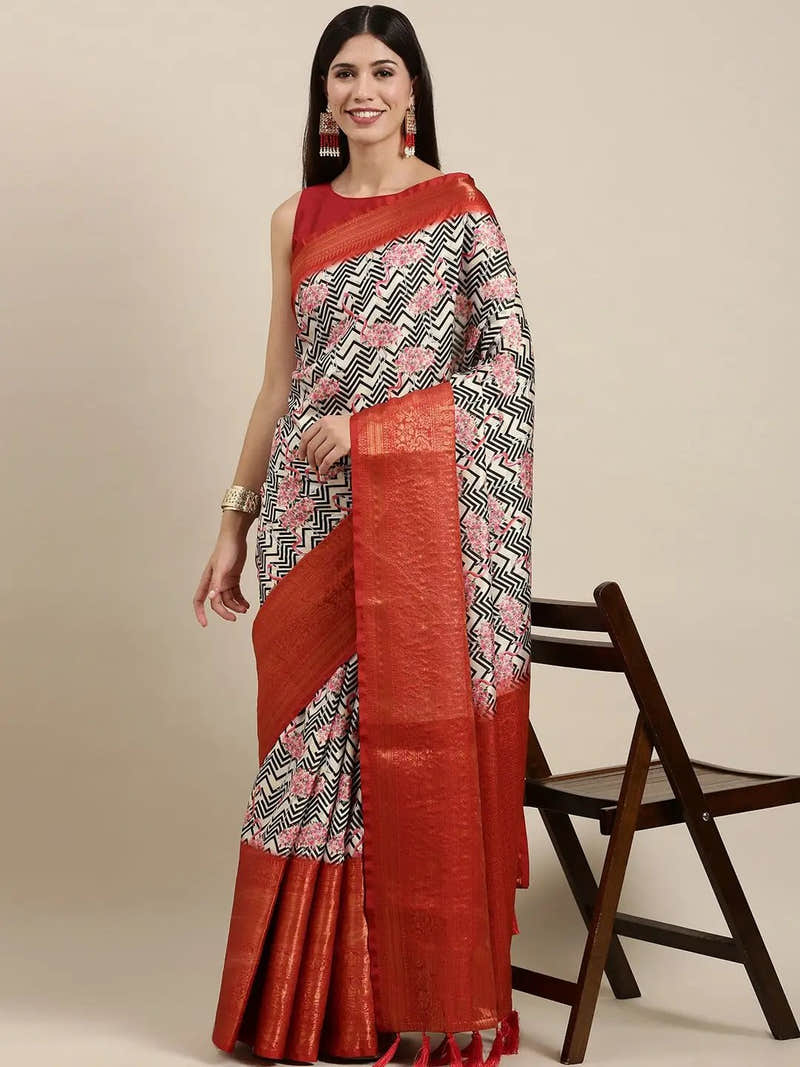 Designer Digital Kalamkari Print Pattu Banarasi Silk Saree