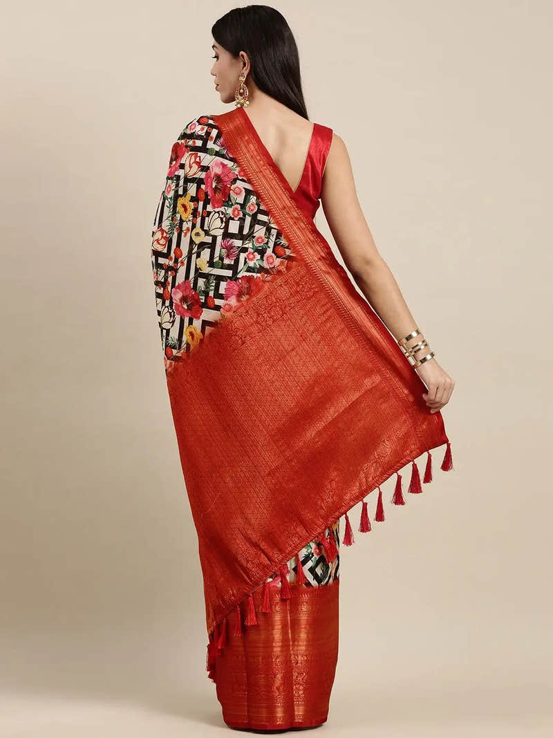 Designer Digital Kalamkari Print Pattu Banarasi Silk Saree
