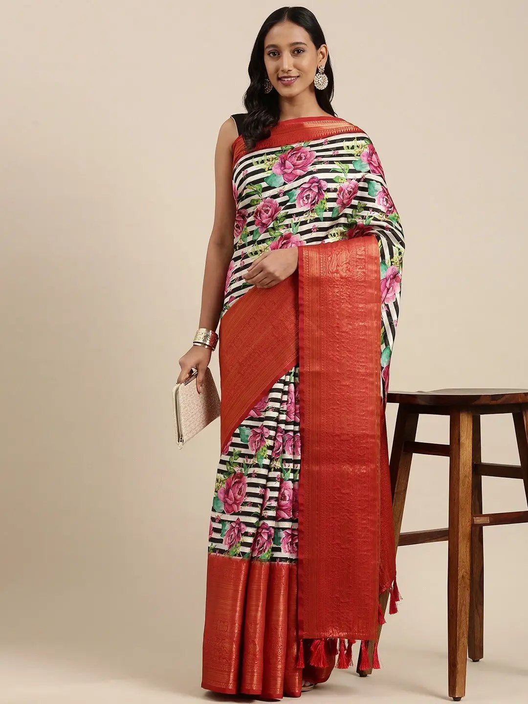 Digital Kalamkari Print Pattu Banarasi Silk Saree