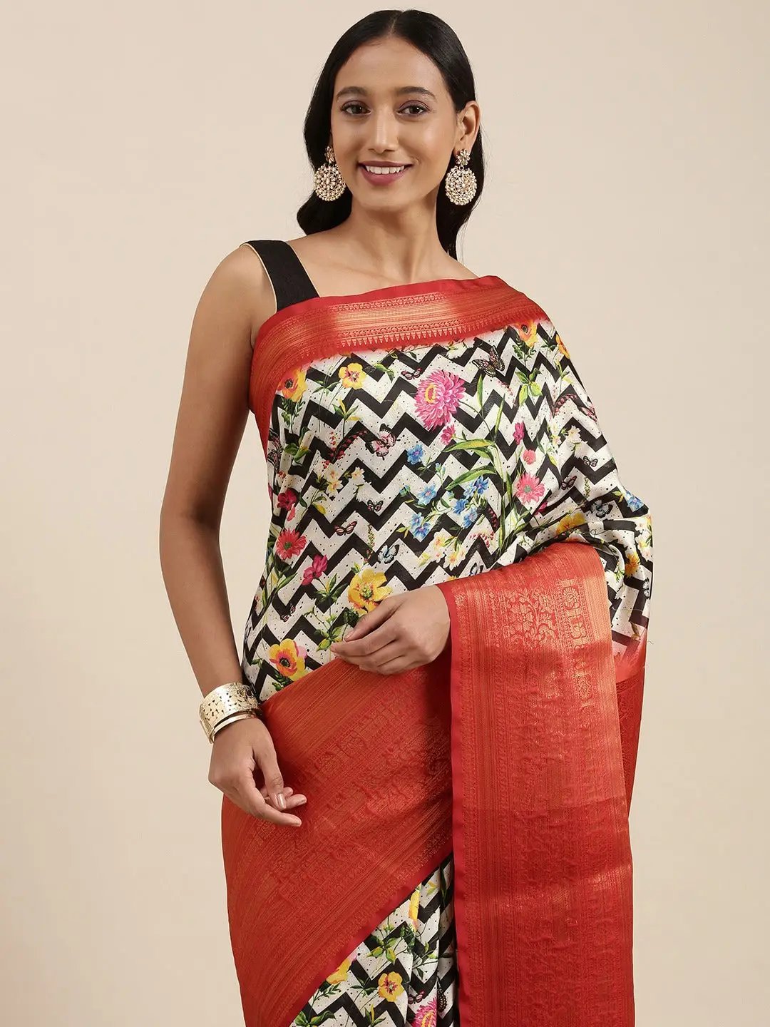 Digital Kalamkari Print Pattu Banarasi Silk Saree