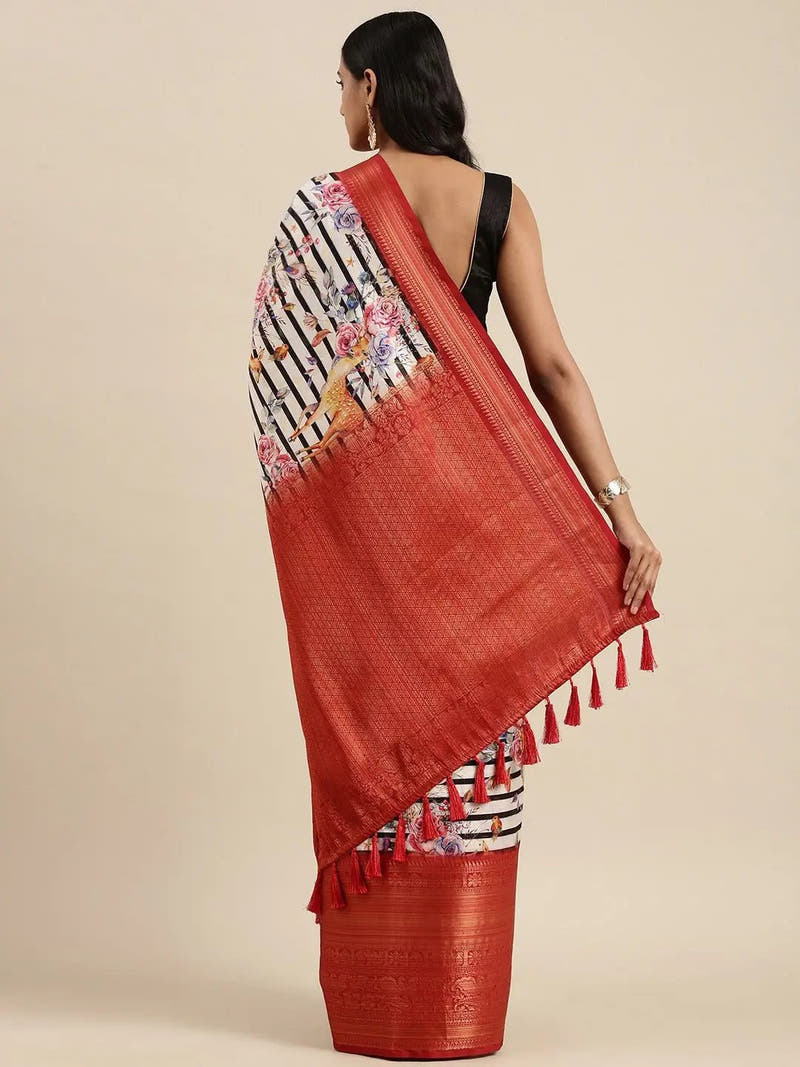 Digital Kalamkari Print Pattu Banarasi Silk Saree