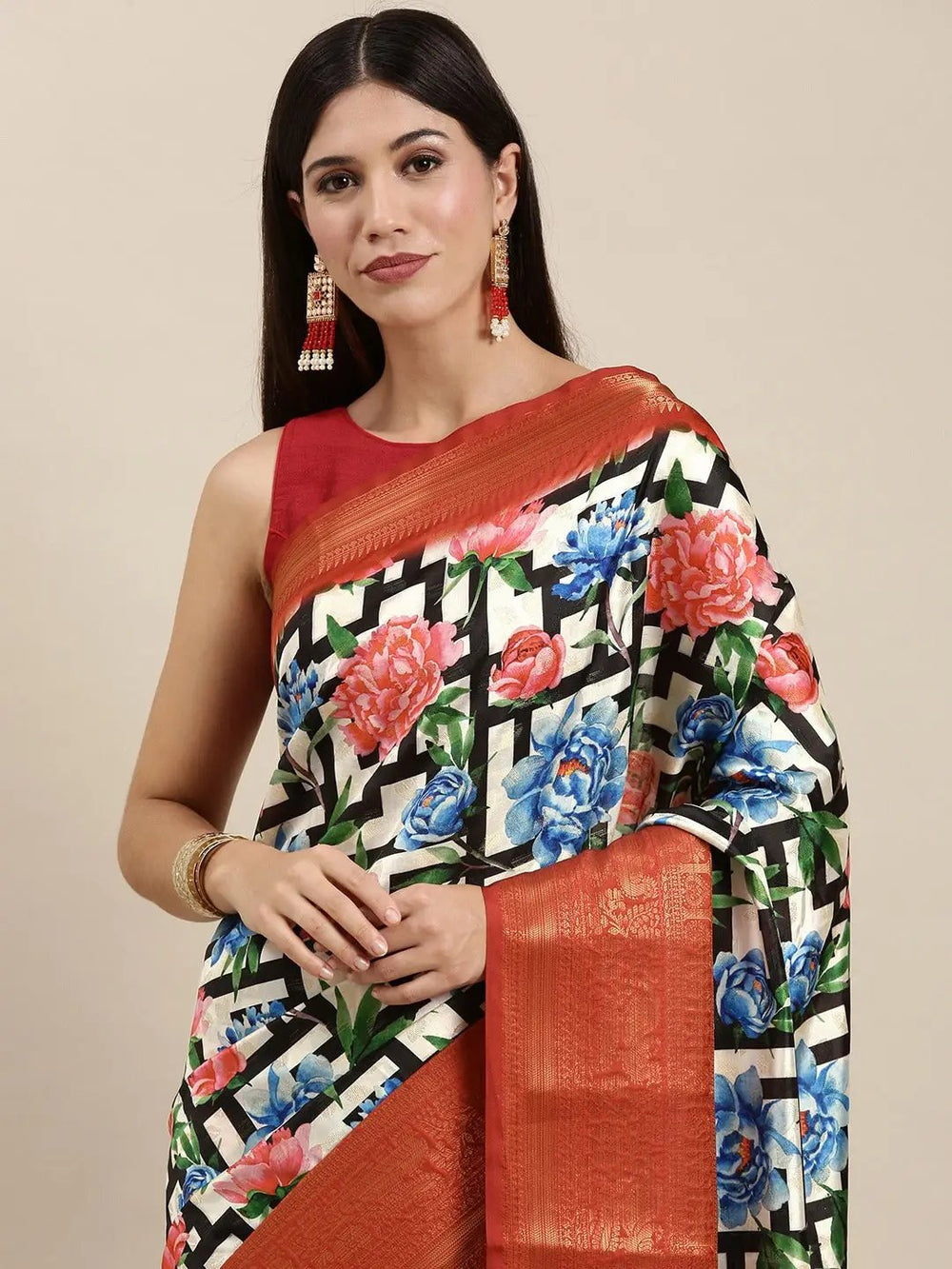 Digital Kalamkari Print Pattu Banarasi Silk Saree