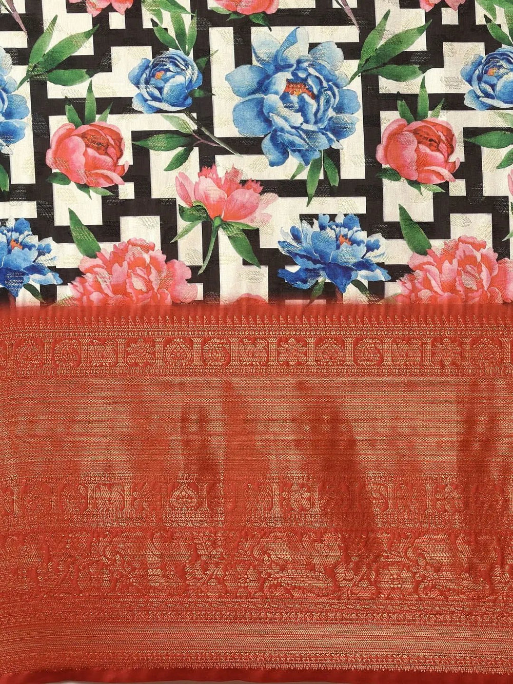 Digital Kalamkari Print Pattu Banarasi Silk Saree