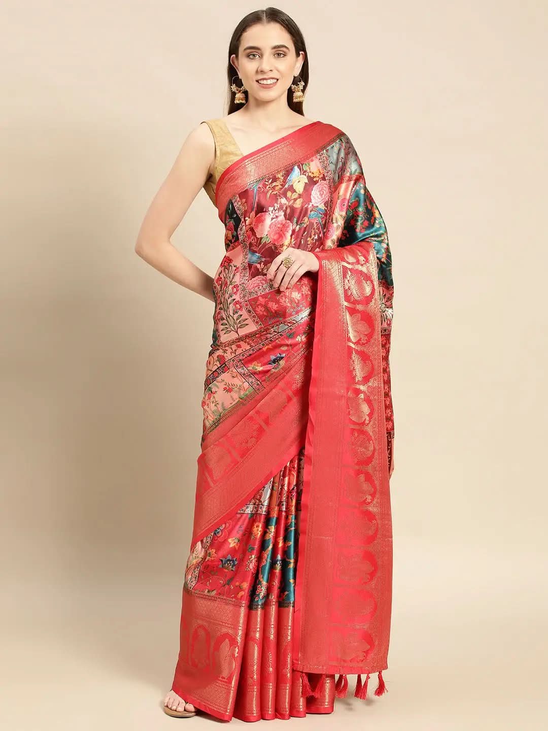 Soft Satin Kanchi Border Kalamkari Saree