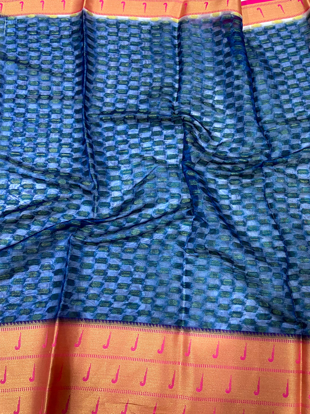 Pink Floral Paithani Kora Silk Saree