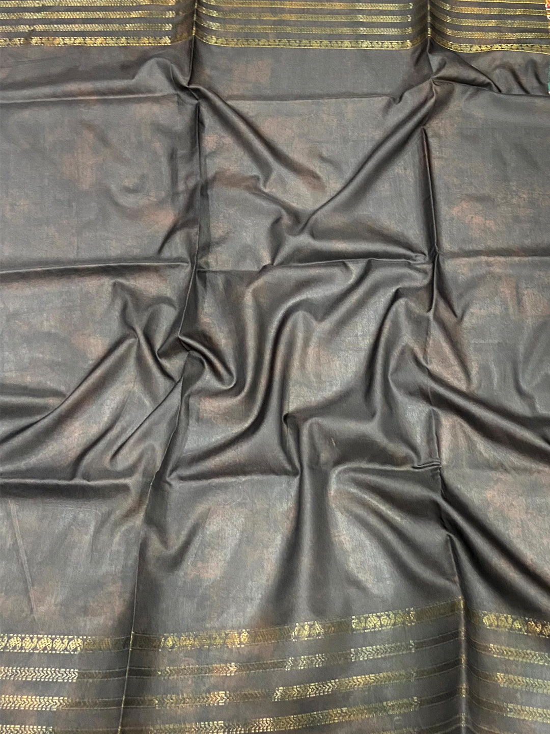 Dark Green Soft Silk Fish Kalamkari Saree