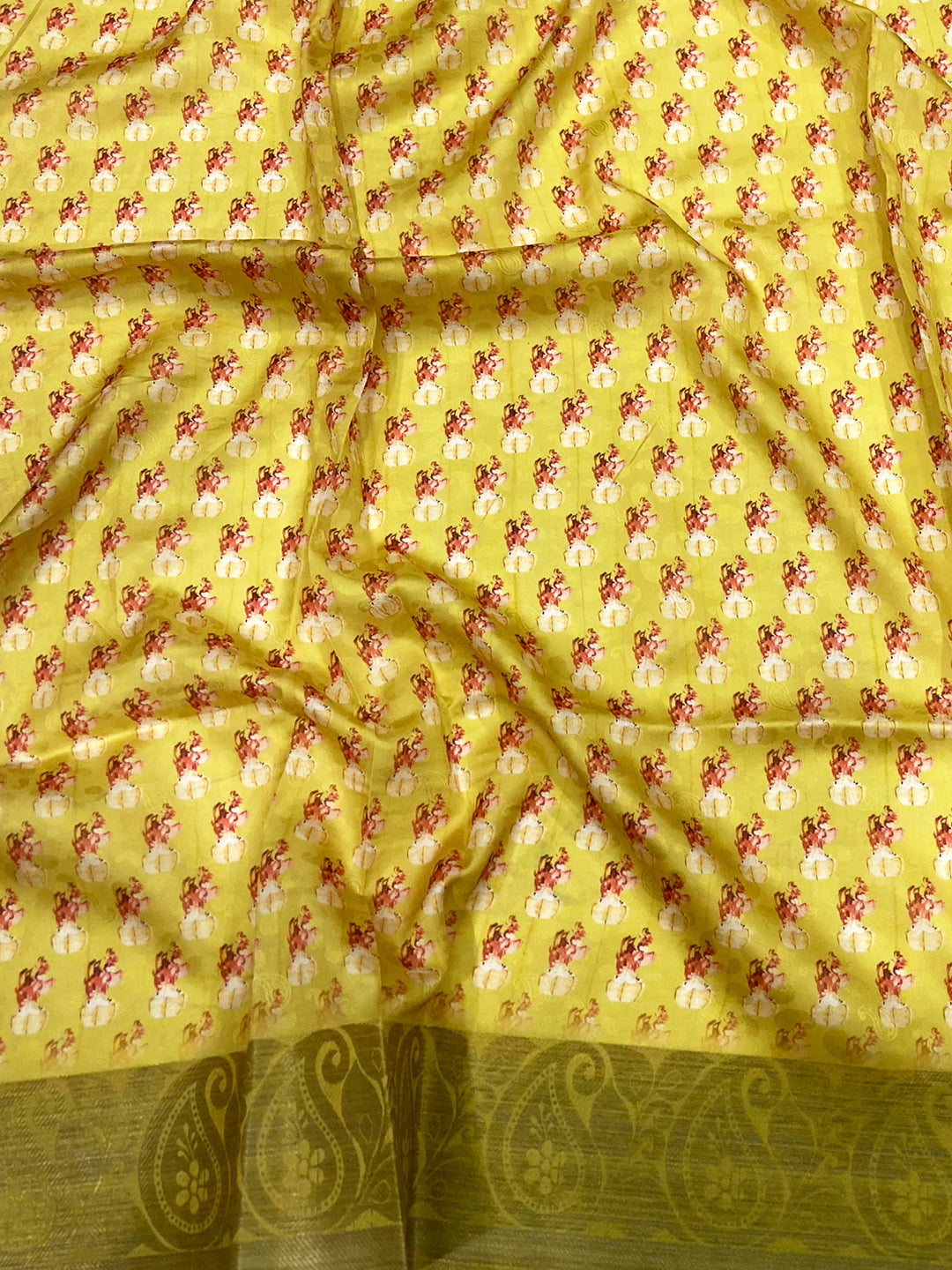 Mustard Yellow Digital Print Soft Dola Silk Saree