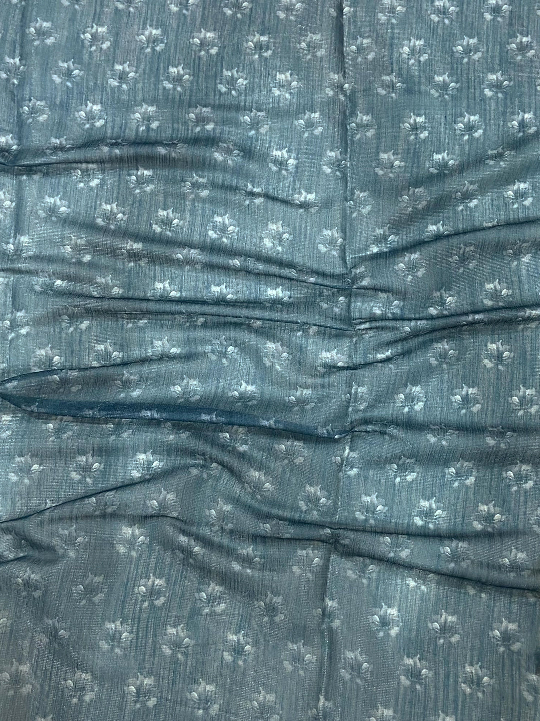 Teal Blue Linen Juth Digital Print Saree