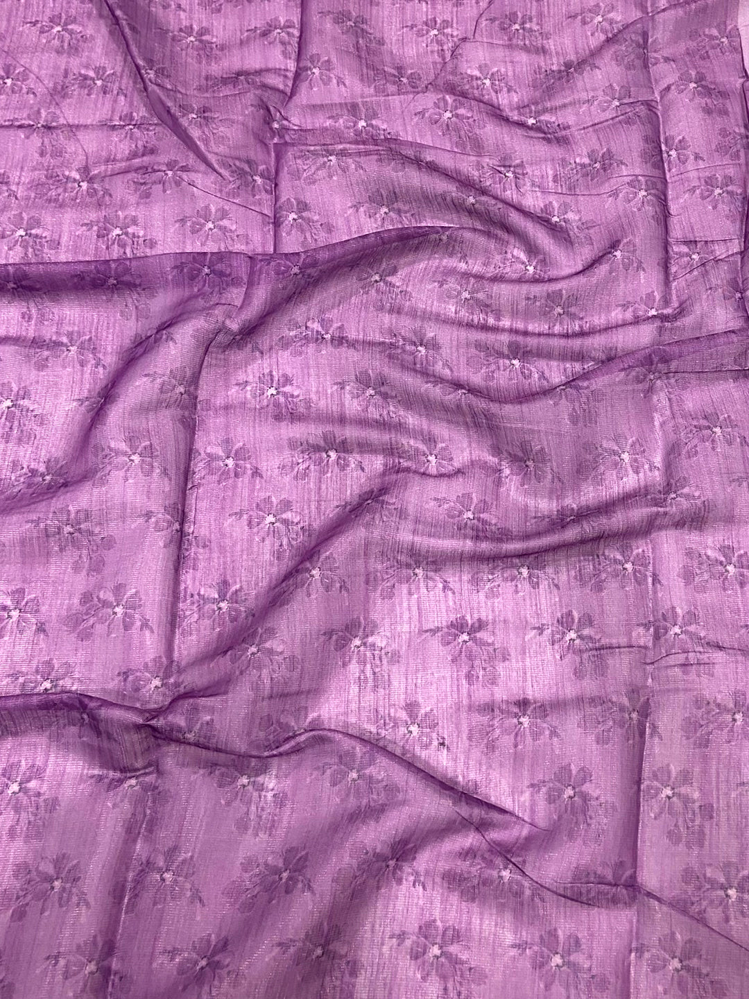 Purple Linen Chanderi Floral Print Saree