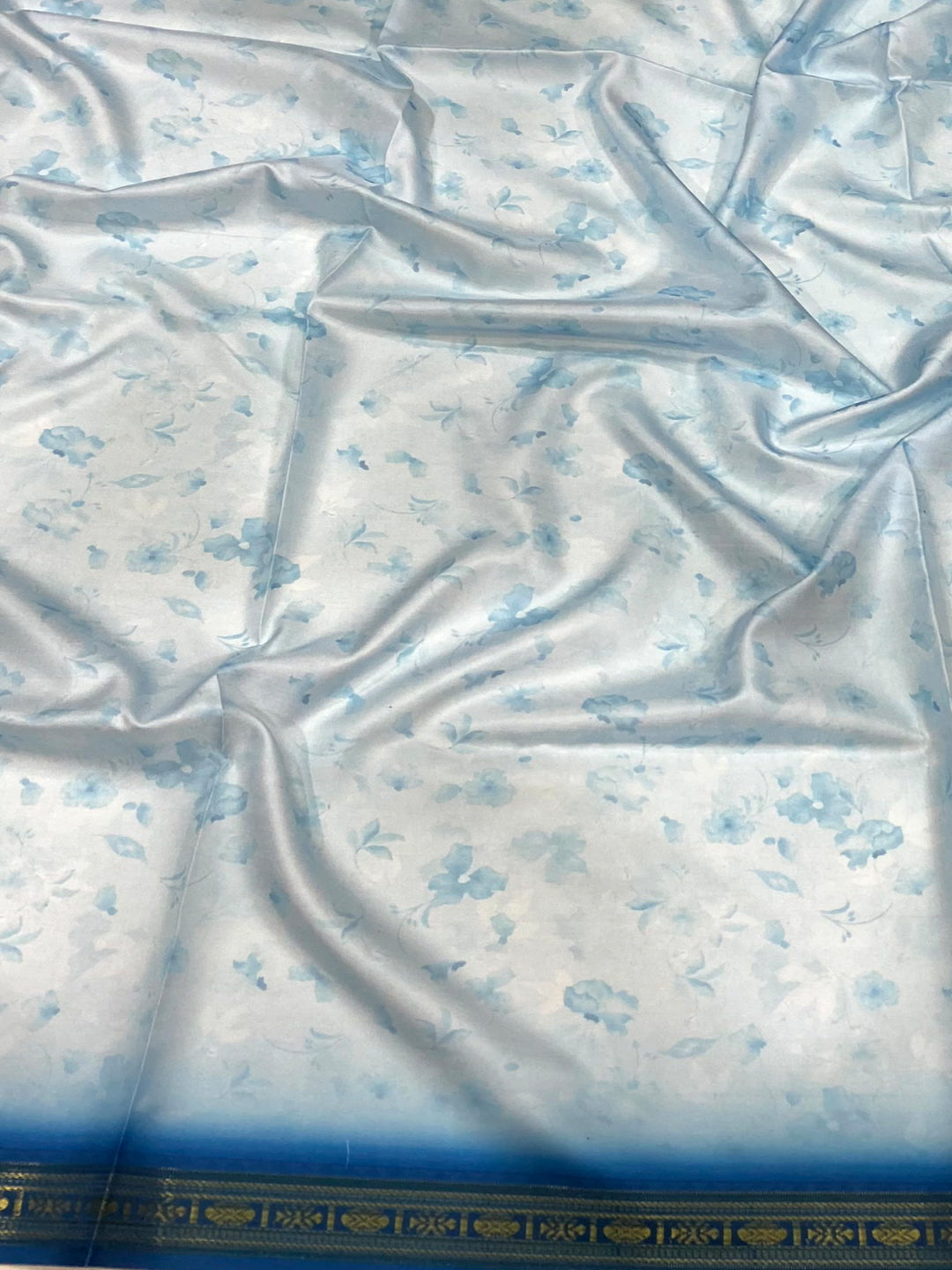 Powder Blue Floral Digital Print Silk Saree