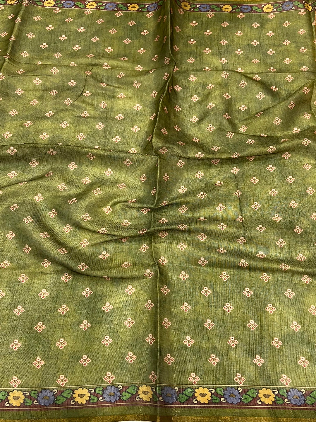 Lemon Yellow Tissue Bandhej Kalamkari Saree