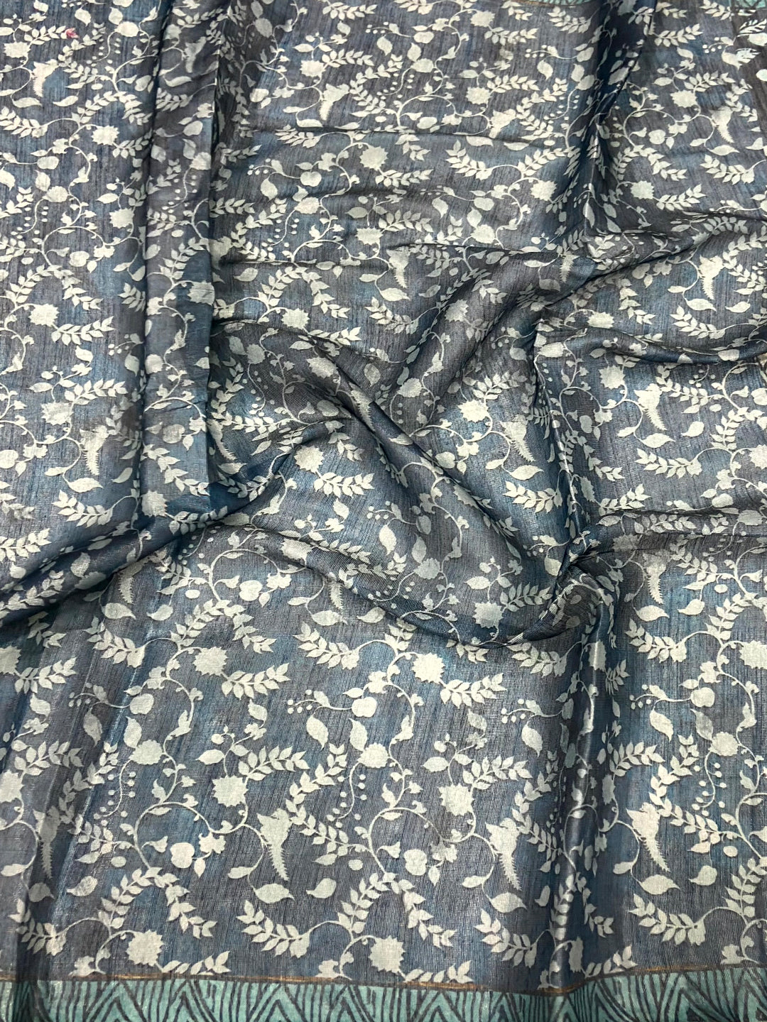 Navy Kalamkari Block Print Chanderi Saree