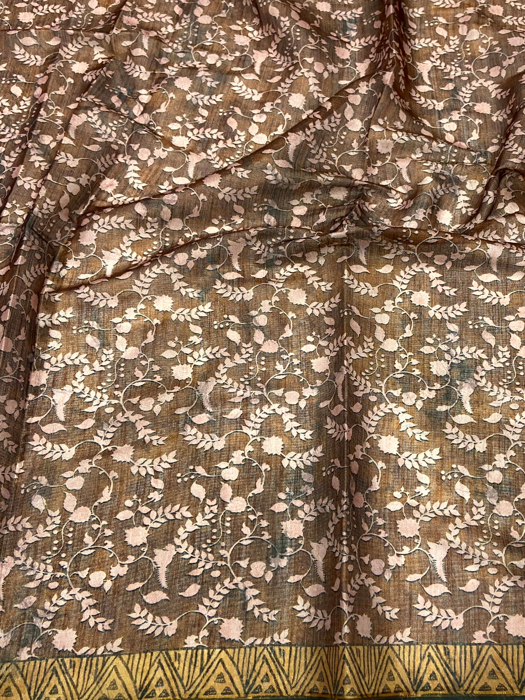 Mustard Kalamkari Block Print Chanderi Saree