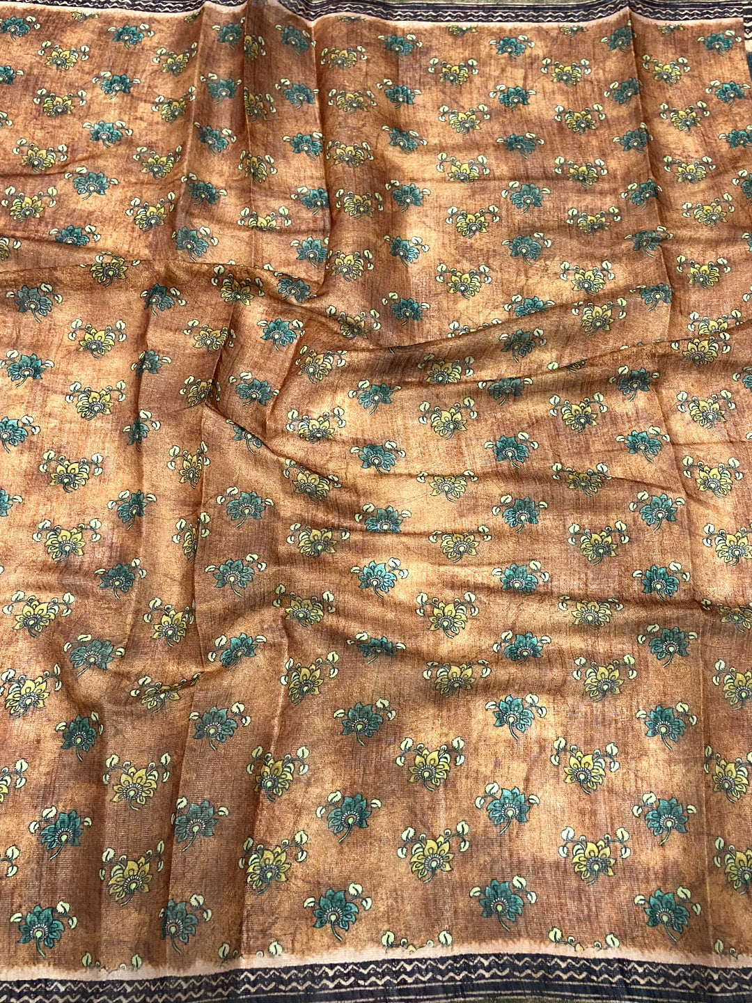 Orange Kalamkari Bandhani Chanderi Saree