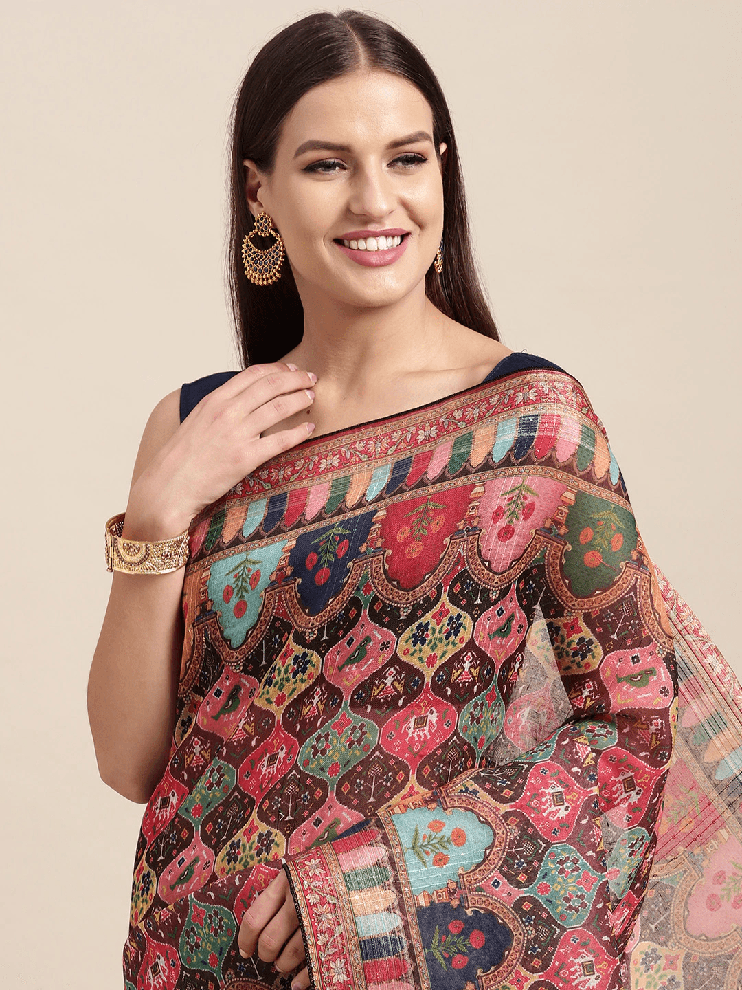 Soft Linen Kalamkari Block Print Sarees Vastranand