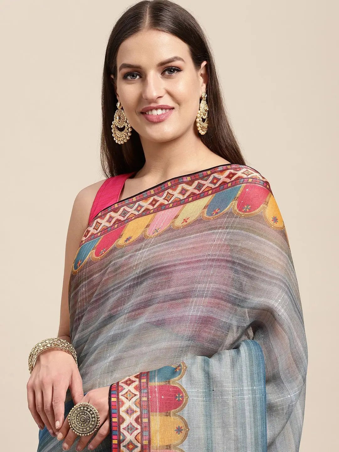 Soft Linen Kalamkari Block Print Sarees