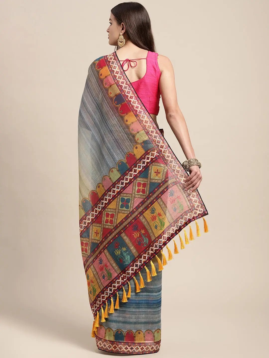 Soft Linen Kalamkari Block Print Sarees