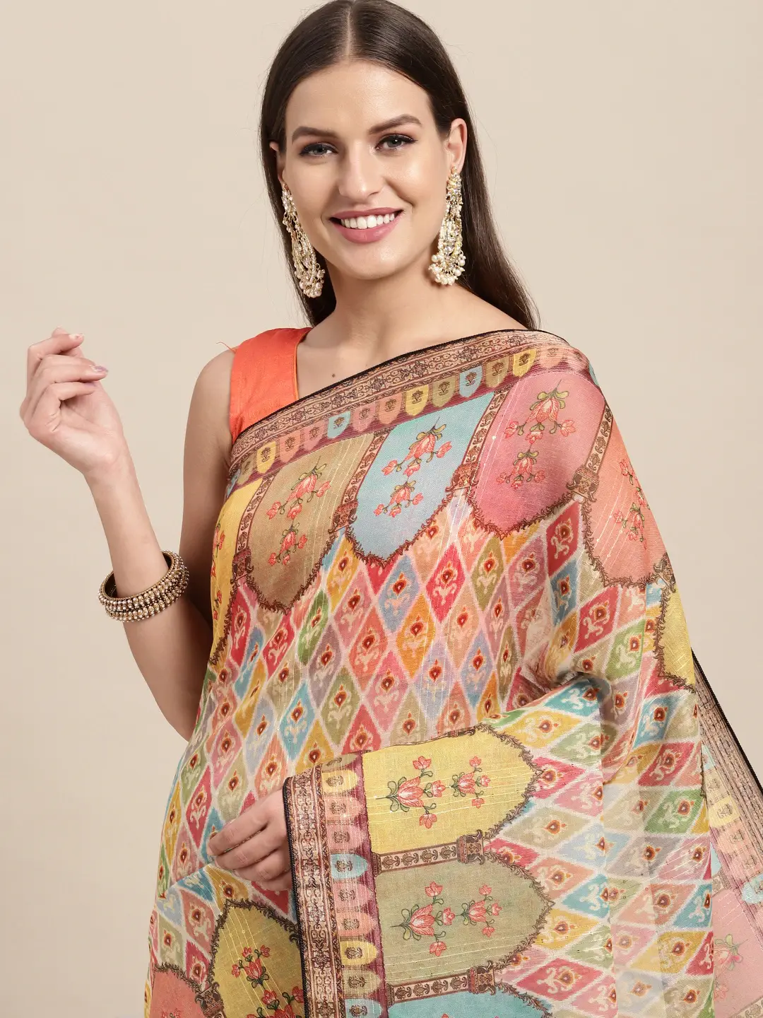 Soft Linen Kalamkari Block Print Sarees