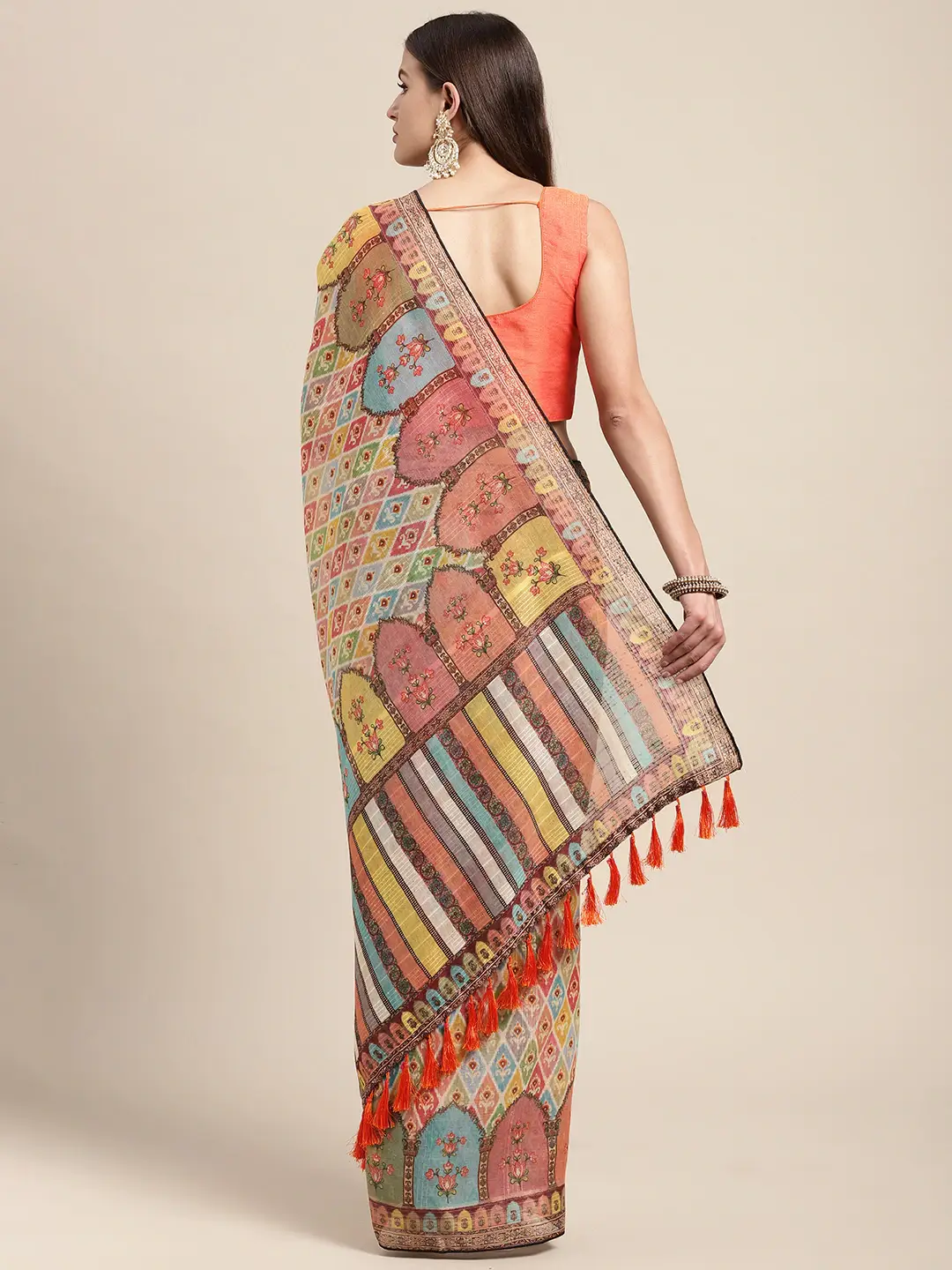 Soft Linen Kalamkari Block Print Sarees