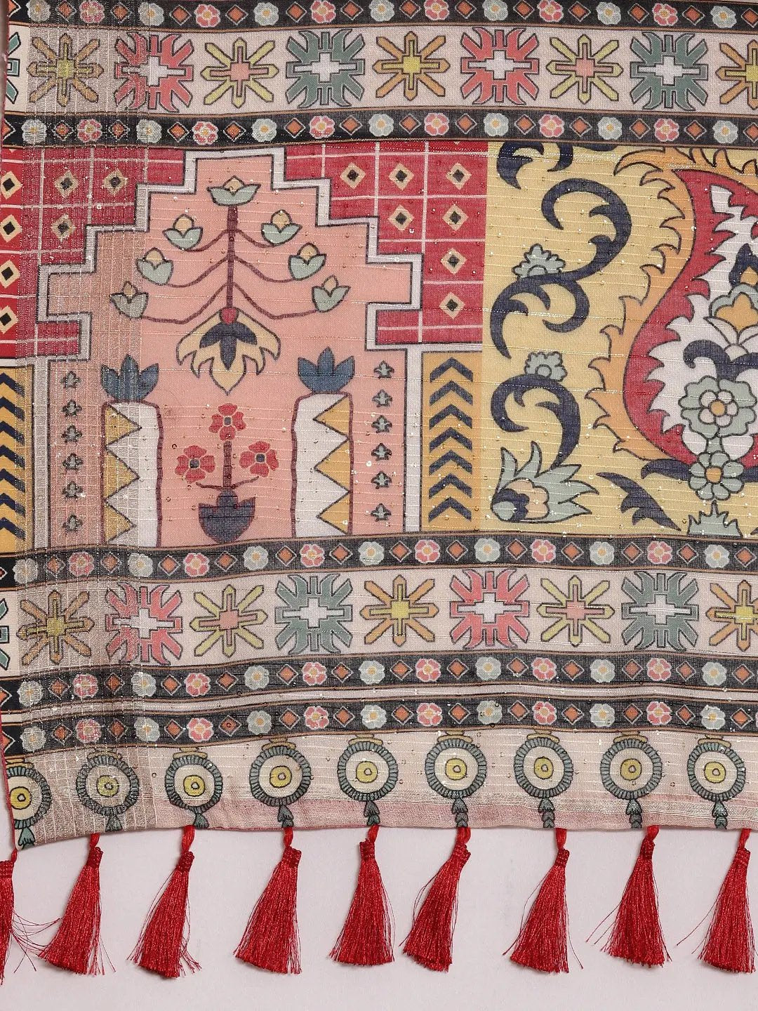 Stylish Soft Linen Kalamkari Block Print Party Wear Saree
