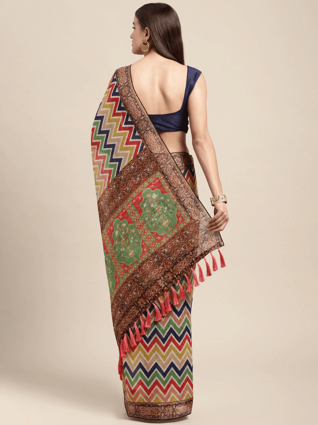 Soft Linen Kalamkari Block Print Party Wear Saree