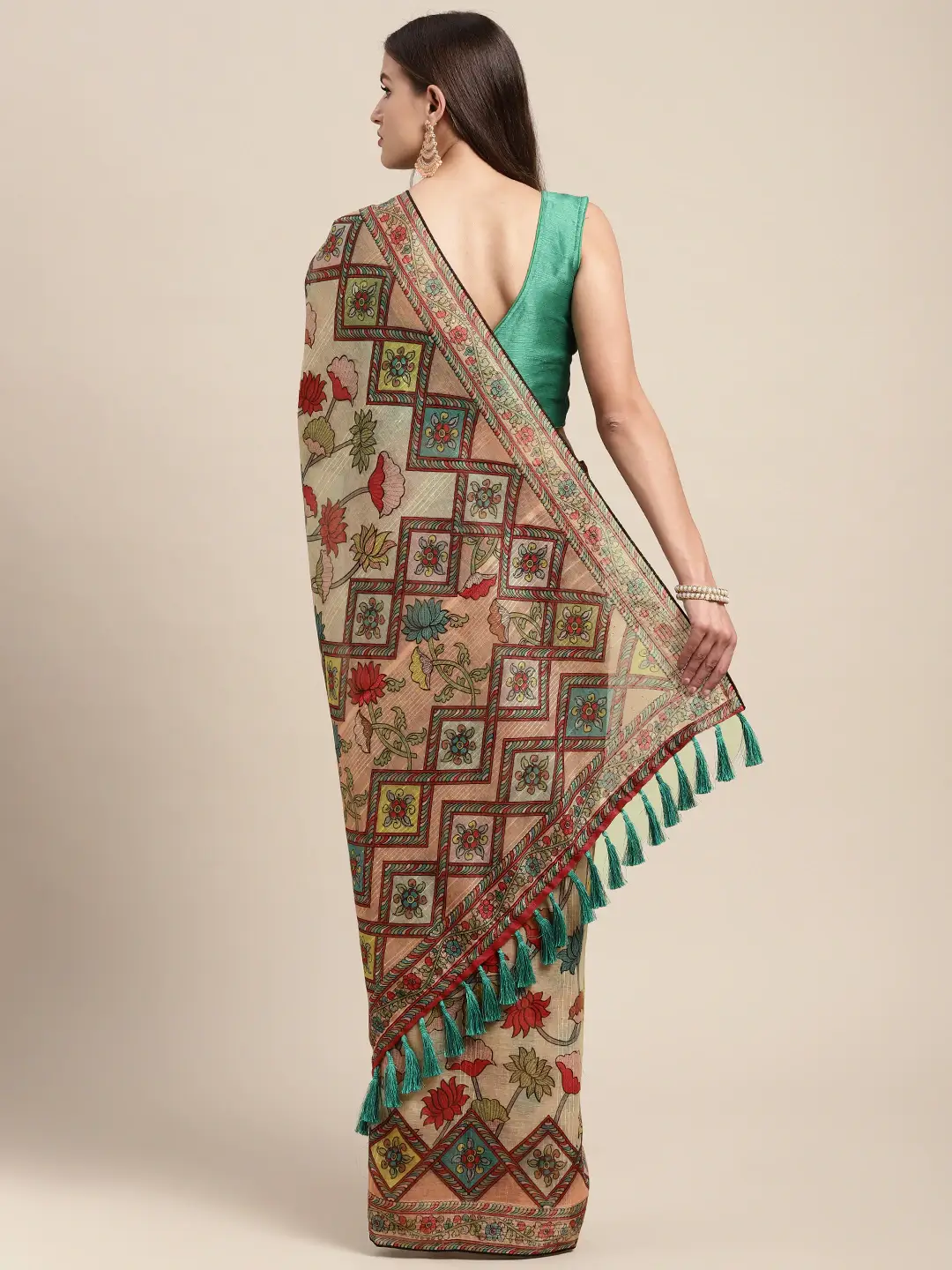 Soft Linen Kalamkari Block Print Sarees