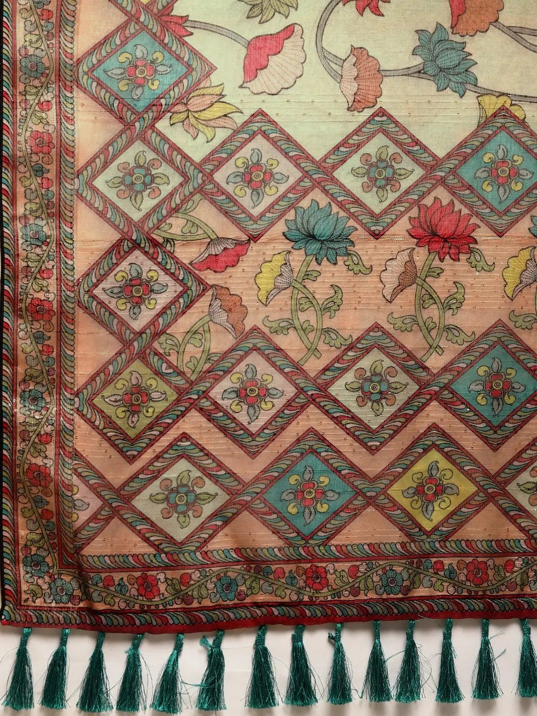 Soft Linen Kalamkari Block Print Sarees