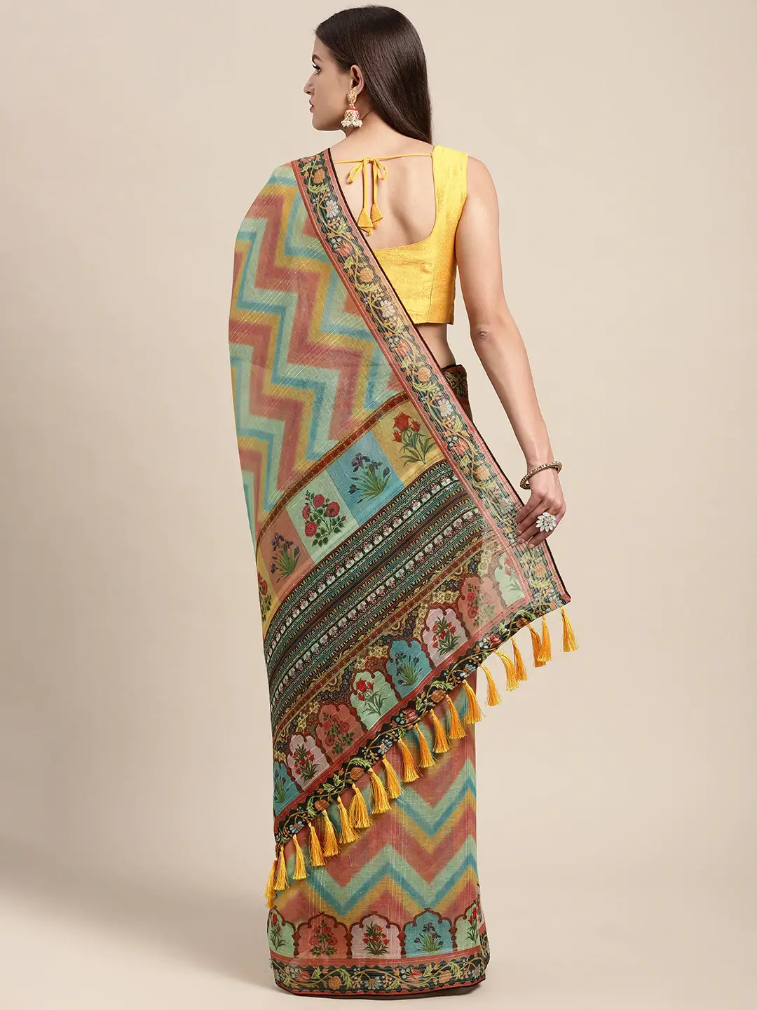Soft Linen Kalamkari Block Print Sarees