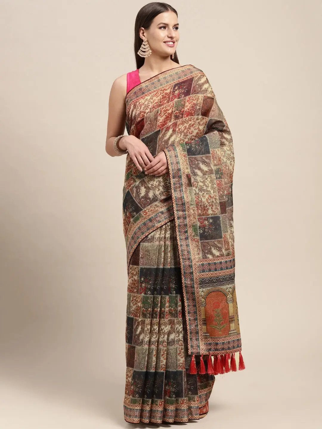 Soft Linen Kalamkari Block Print Sarees