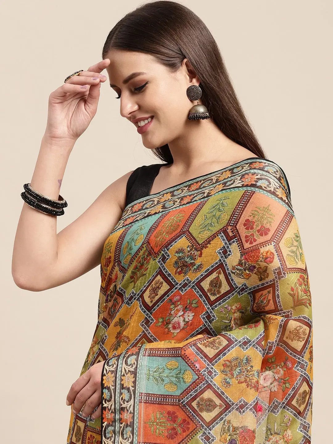 Soft Linen Kalamkari Block Print Sarees