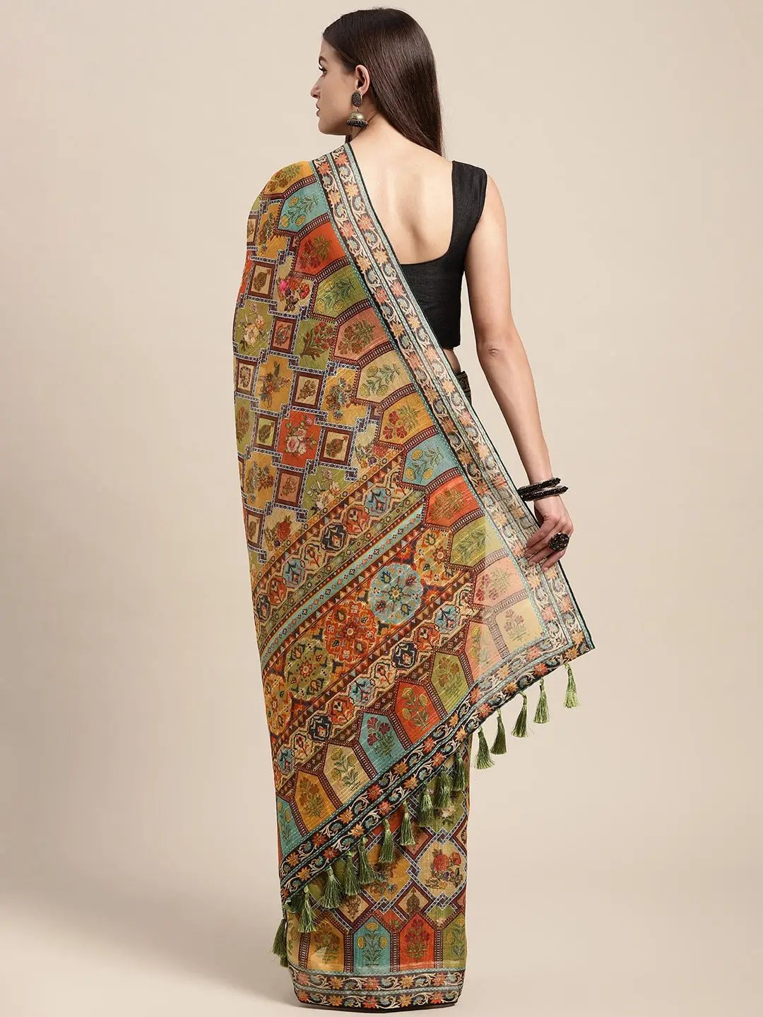 Soft Linen Kalamkari Block Print Sarees