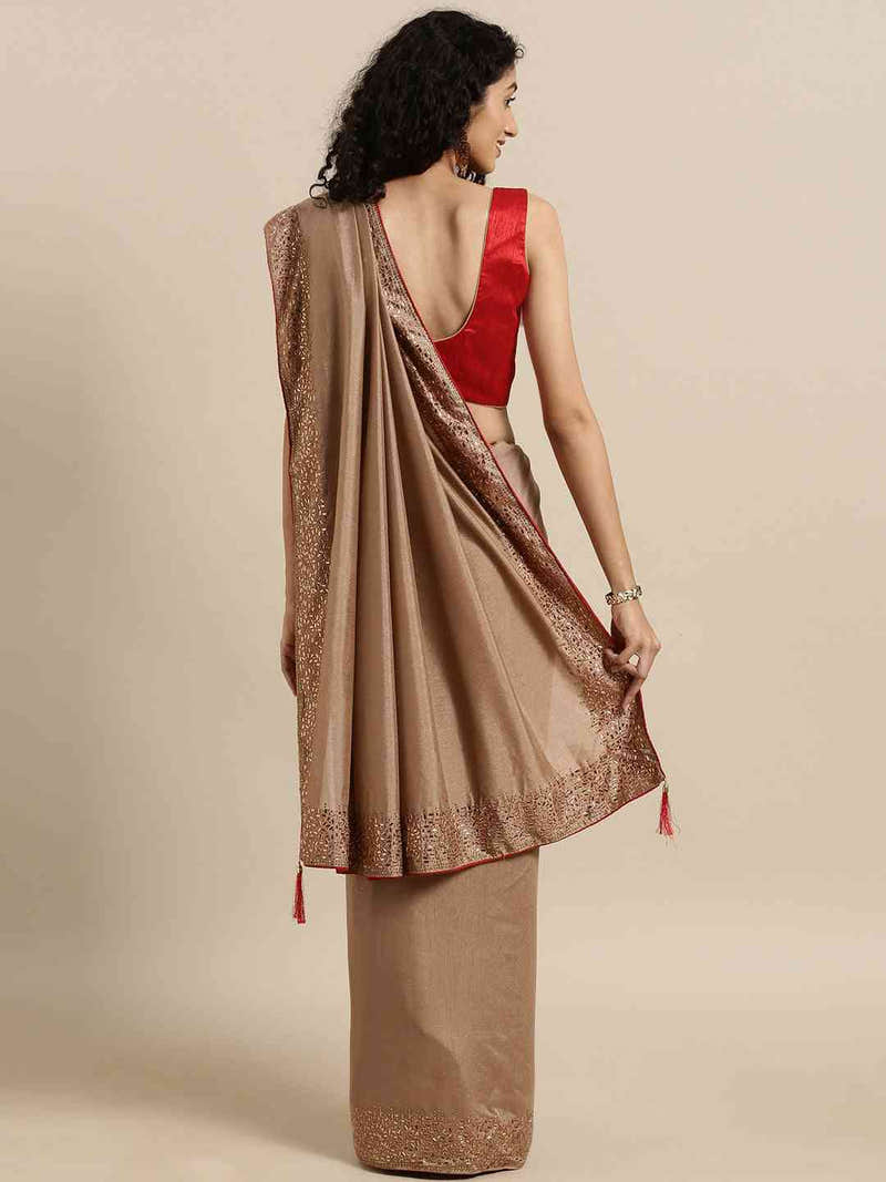 Beige Colour Poly Silk Saree With Stones Work
