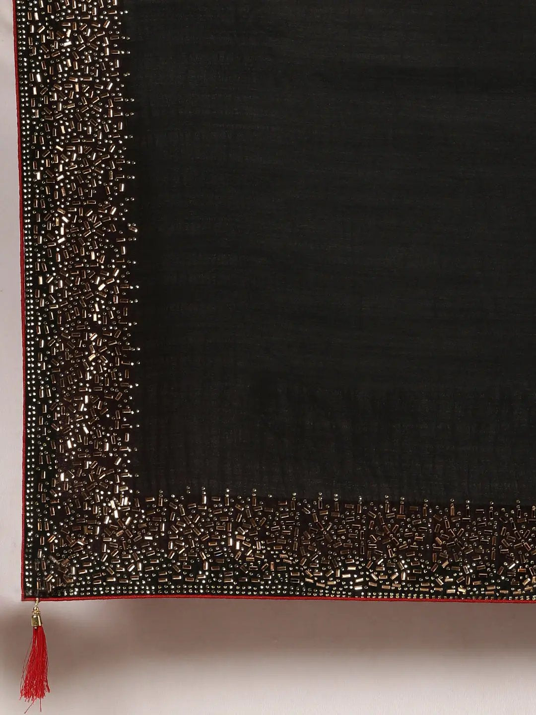 Black Colour Poly Silk Solid Saree with Embellished Border