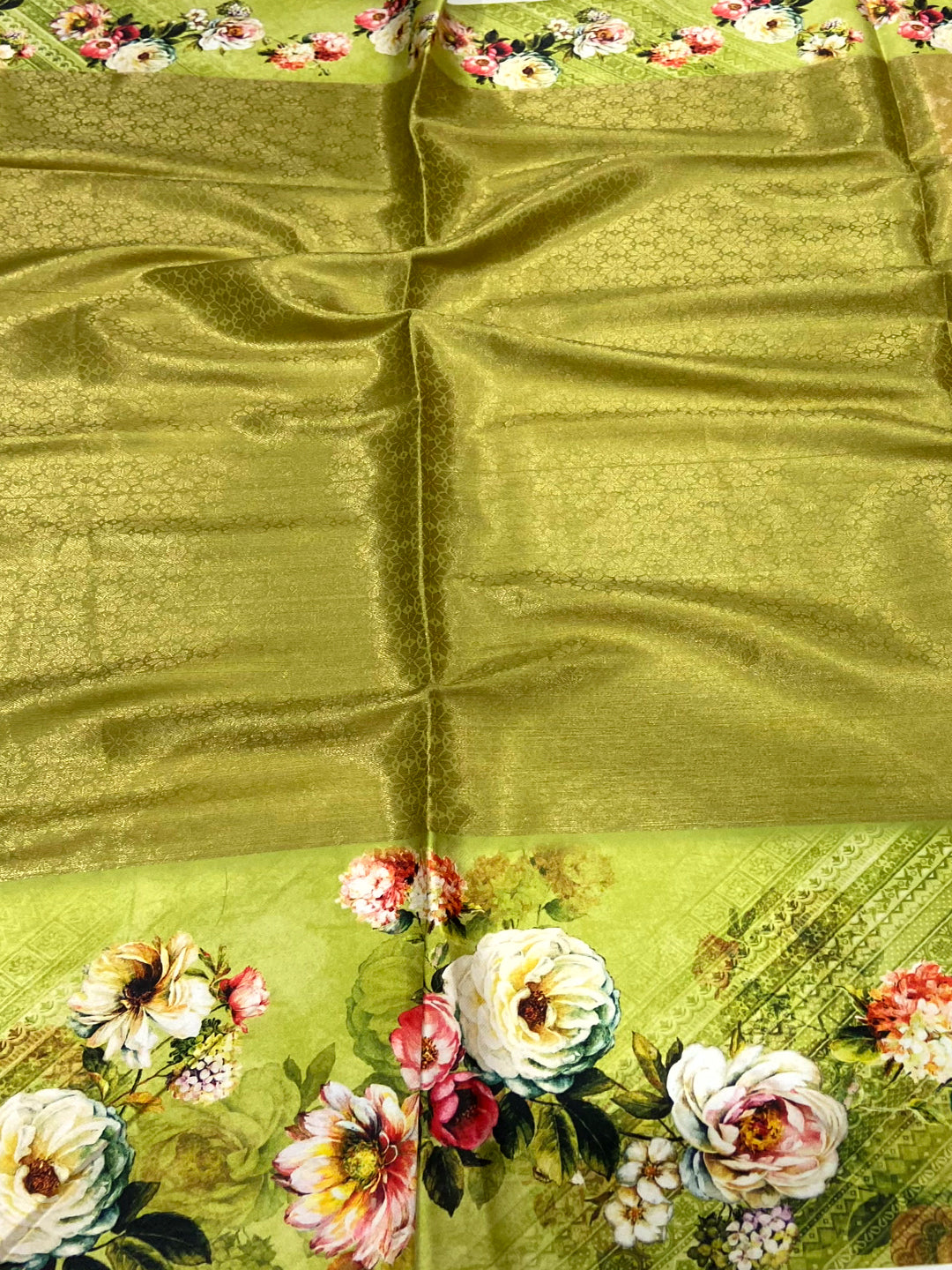 Lime Green Zari Zigzag Kota Doriya Saree